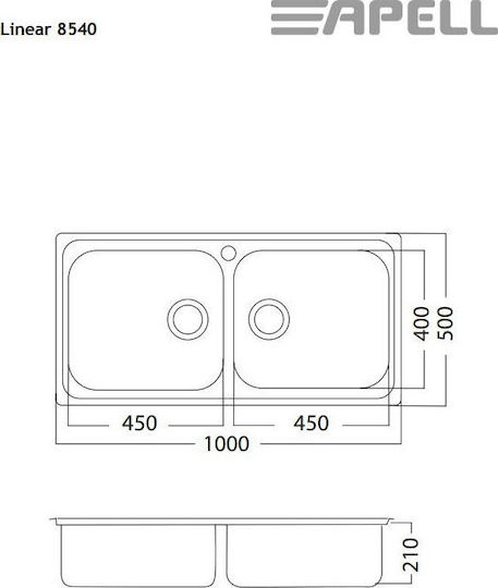 Apell Linear 8540 8540-110 Drop-In Sink Inox Satin W100xD50cm Silver