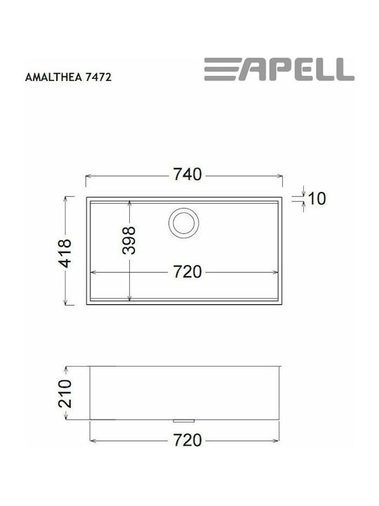 Apell Amalthea 7472 Υποκαθήμενος Νεροχύτης Inox Σατινέ Μ74xΠ41.8cm Ασημί
