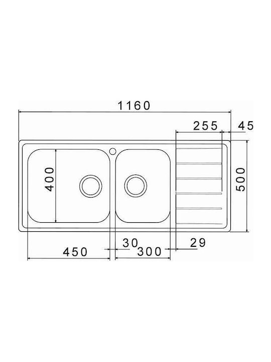 Apell Linear 8516 Ένθετος Νεροχύτης Αριστερός Inox Σατινέ Μ116xΠ50cm Ασημί