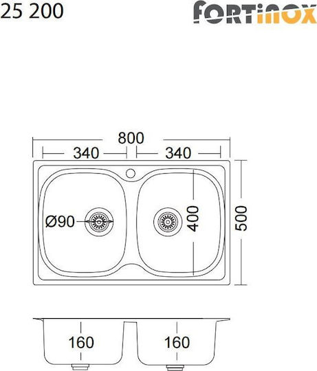 Fortinox Valley 25200 108-25200-110 25200-110 Drop-In Sink Inox Satin W79xD50cm Silver