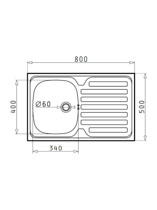 Pyramis International 1B 1D Επικαθήμενος Νεροχύτης Inox Σατινέ Μ80xΠ50cm Ασημί