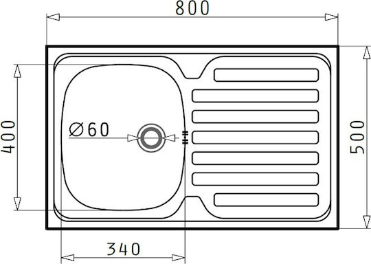 Pyramis International 1B 1D Επικαθήμενος Νεροχύτης Inox Σατινέ Μ80xΠ50cm Ασημί