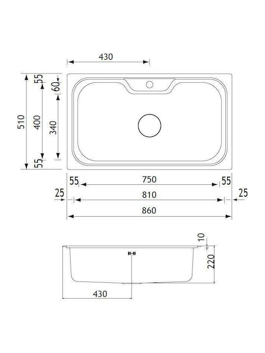 Apell Criteria CR860 Ένθετος Νεροχύτης Inox Σατινέ Μ86xΠ51cm Ασημί
