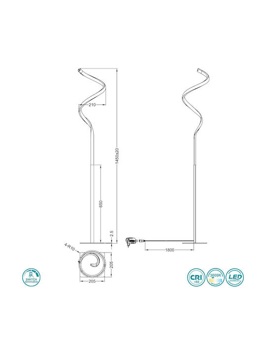 Trio Lighting Course LED Подова Лампа В149xД33см. 950лм Сребрист