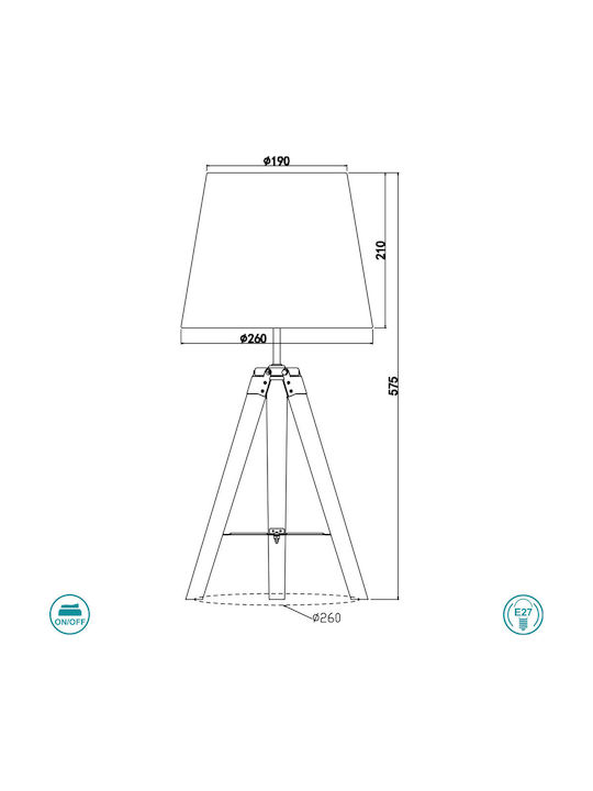 Trio Lighting Tripod Wood Table Lamp for Socket E27 with Gray Shade and Base