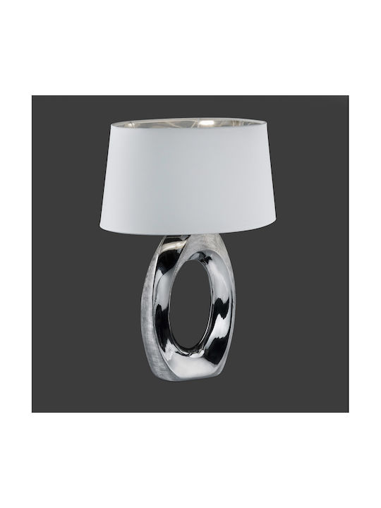 Trio Lighting Taba Keramik Tischlampe für Fassung E27 mit Weiß Schirm und Silber Basis