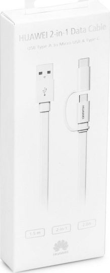 Huawei Flat USB to Type-C/micro USB Cable Λευκό 1.5m (04071417)