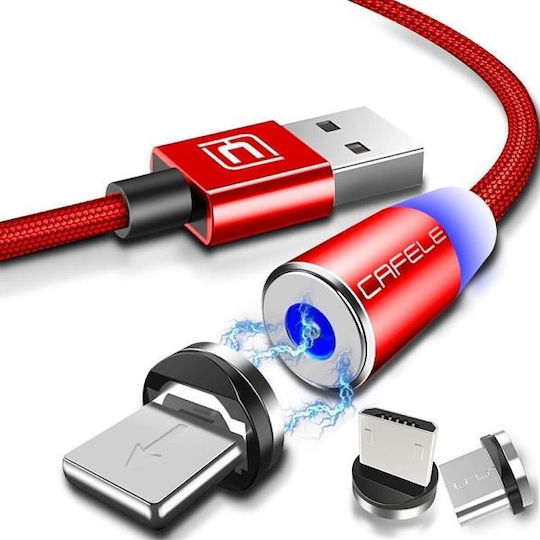 Braided / Magnetic USB to Lightning / Type-C / micro USB Cable 2.4A Κόκκινο 1m