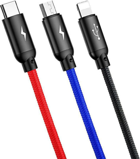 Baseus Three Primary Colors 3-in-1 Braided USB to Lightning / Type-C / micro USB 1.2m 3A Cable (CAMLT-BSY01)