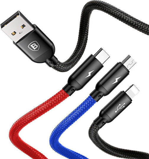 Baseus Three Primary Colors 3-in-1 Braided USB to Lightning / Type-C / micro USB 1.2m 3A Cable (CAMLT-BSY01)