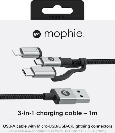 Mophie Braided USB to Lightning / Type-C / micro USB Cable Μαύρο 1m (409903220)
