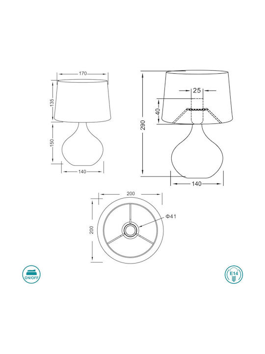 Trio Lighting Martin Ceramic Table Lamp for Socket E14 LED with White Shade and Beige Base