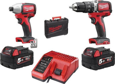 Milwaukee M18 BLPP2B-502C Σετ Κρουστικό Δραπανοκατσάβιδο & Παλμικό Κατσαβίδι 18V με 2 Μπαταρίες 5Ah και Θήκη