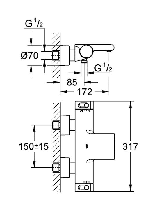 Grohe Grohtherm 2000 Baterie Cadă Termostatic Argint