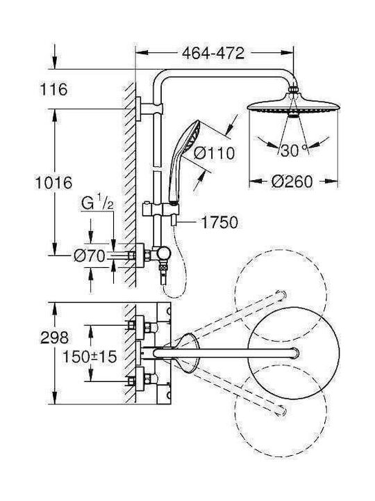 Grohe Euphoria System 180 Coloană de duș cu Baterie 113.3cm Argint