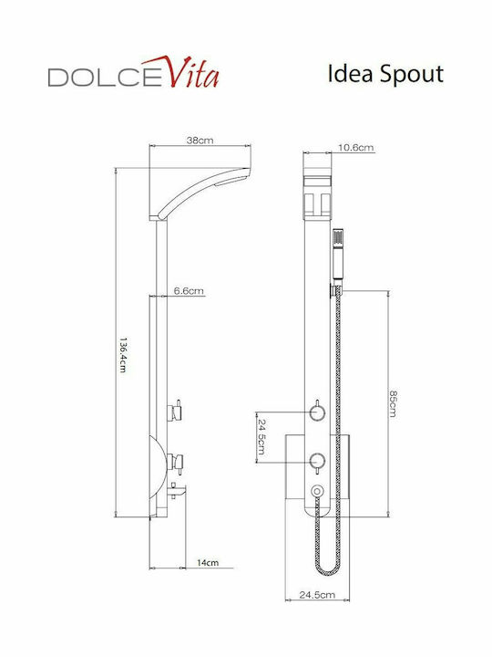 Dolce Vita Idea Spout Στήλη Ντουζ με Μπαταρία 136.4cm Ασημί
