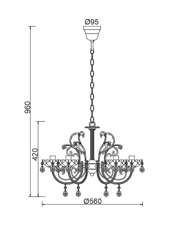 Aca Faberge Candelabru 5xE14 Ø50cm Cu Sfeșnice Aurii DLA12155P