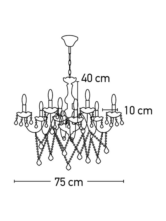 Inlight 5314-8 Chandelier Candlestick 8xE14 Transparent 75cm Dimmed 5314-8-FIME