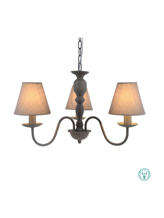 Viokef Fatima Πολυέλαιος 3xE14 Ø60cm με Καπέλα Γκρι 4163500