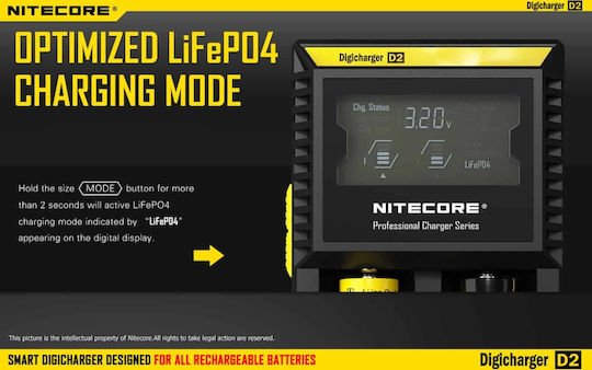 NiteCore D2 Charger 2 Batteries Li-ion/Ni-Cd/Ni-MH Size AA/AAA/18650/16340/26650/14500