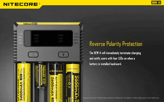 NiteCore IntelliCharger New i4 4 Batteries Ni-MH/Li-ion Size AA/AAA/D/18650/21700/16340/26650/14500