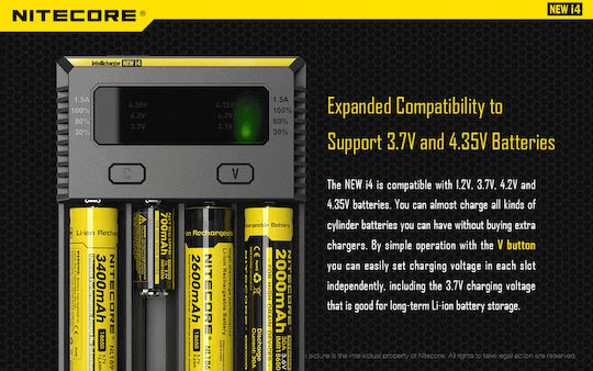 NiteCore IntelliCharger New i4 4 Batteries Ni-MH/Li-ion Size AA/AAA/D/18650/21700/16340/26650/14500