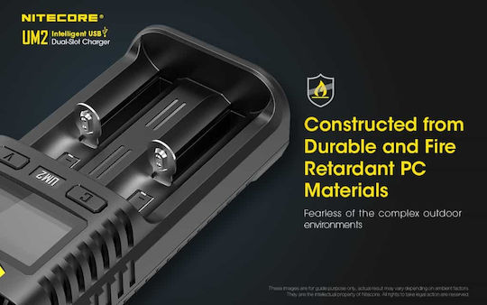 NiteCore UM2 USB Charger 2 Batteries Li-ion/Ni-Cd/Ni-MH Size AA/AAA/D/18650/16340/26650/14500