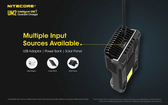 NiteCore UM2 USB Charger 2 Batteries Li-ion/Ni-Cd/Ni-MH Size AA/AAA/D/18650/16340/26650/14500