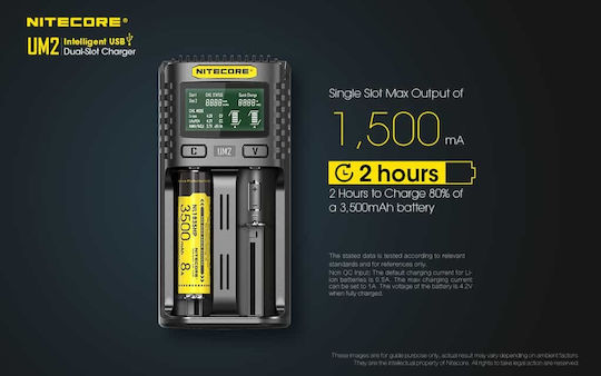 NiteCore UM2 USB Charger 2 Batteries Li-ion/Ni-Cd/Ni-MH Size AA/AAA/D/18650/16340/26650/14500