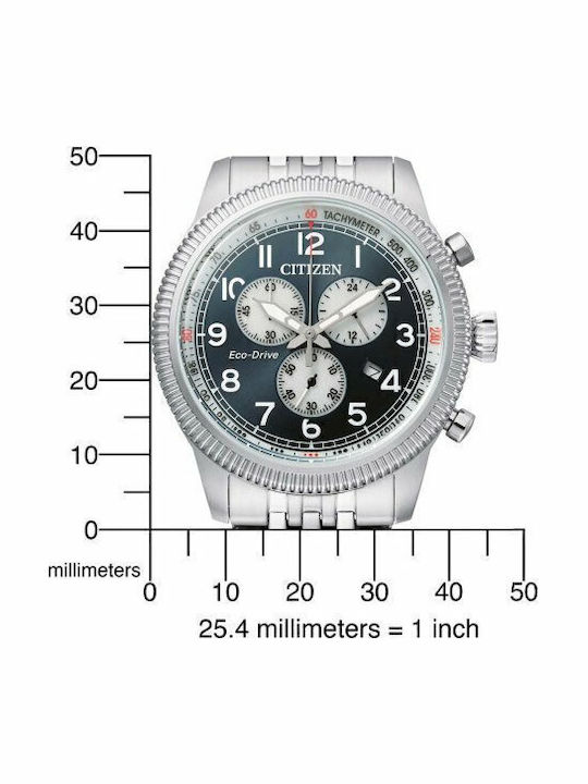 Citizen Ceas Barbati 42.5mm Cronograf Baterie cu Brățară din metal Argintie