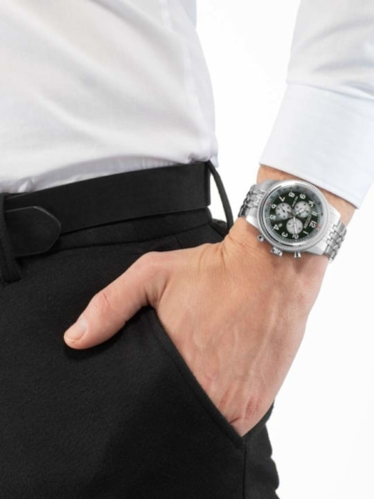 Citizen Ceas Barbati 42.5mm Cronograf Baterie cu Brățară din metal Argintie
