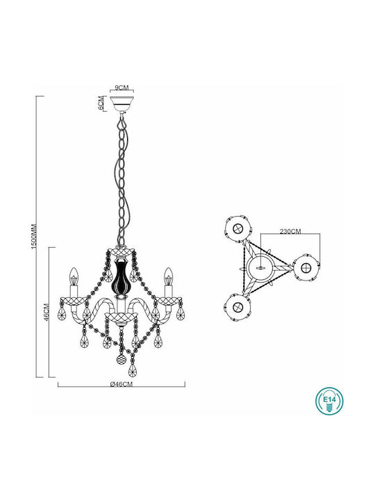 Trio Lighting Luster Полилей 3xE14 с Свещи Прозрачен R11073000