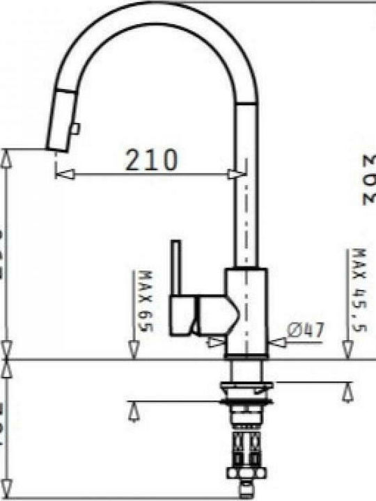 Pyramis Amada Tall Kitchen Faucet Counter with Shower Inox Silver