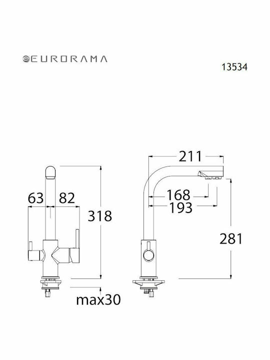 Eurorama Filter Tap Ψηλή Πάγκου Ασημί