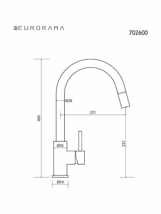 Eurorama Ψηλή Μπαταρία Κουζίνας Πάγκου με Ντουζ Inox Ασημί