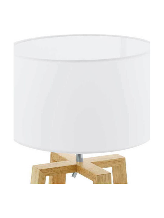 Eglo Wood Table Lamp for Socket E27 with White Shade and Beige Base