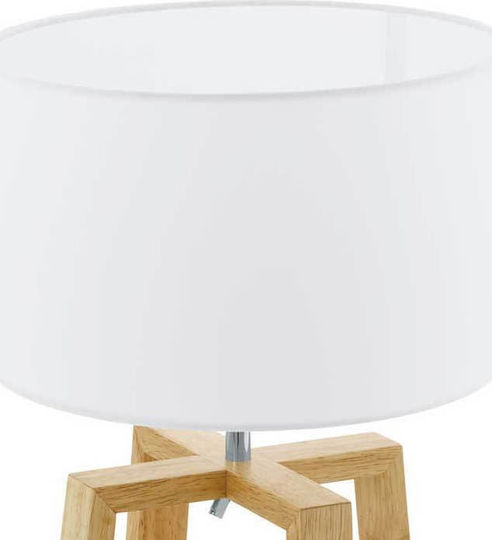 Eglo Wood Table Lamp for Socket E27 with White Shade and Beige Base