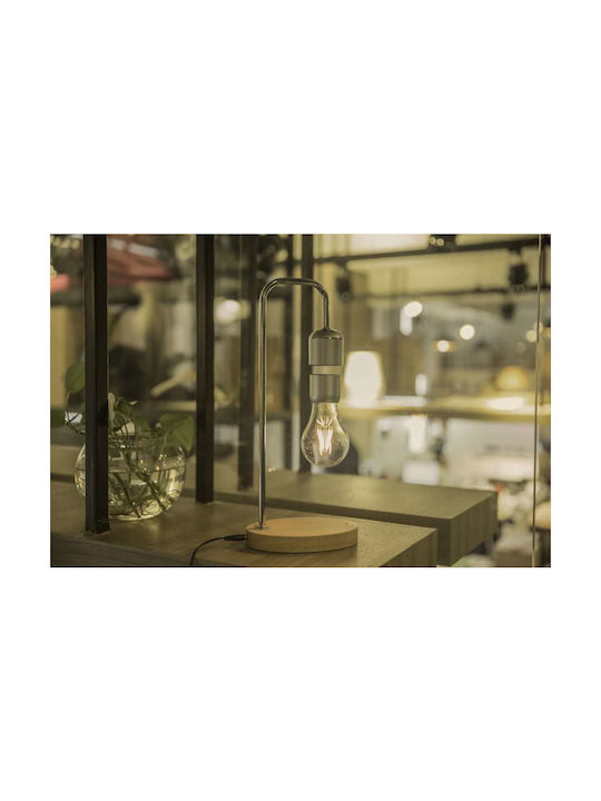 Allocacoc Levitating Light Bulb Wood Table Lamp LED with Silver Base