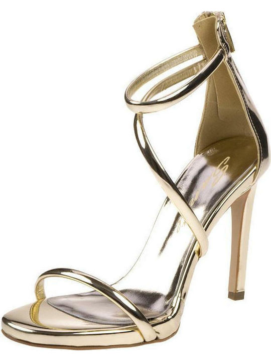 Sante Patent Leather Women's Sandals Gold with Thin High Heel