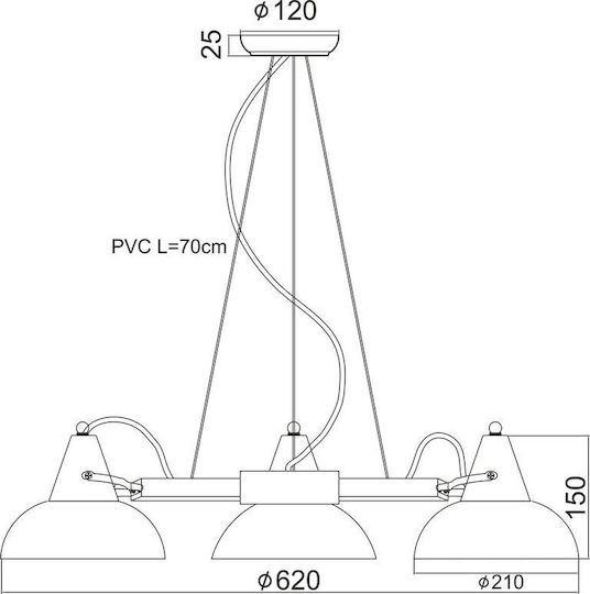 Aca Pendant Light Black Bell with Socket E27 62x15cm