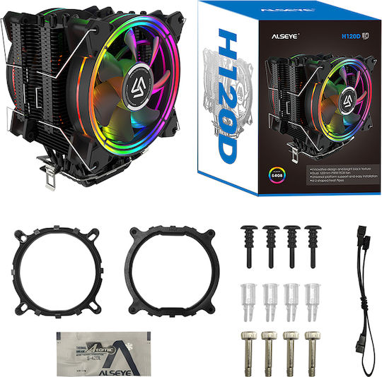 Alseye H120D CPU Kühlung Doppellüfter für Socket /A/M/4/ / / /1/1/5/x/ / mit RGB Beleuchtung Schwarz