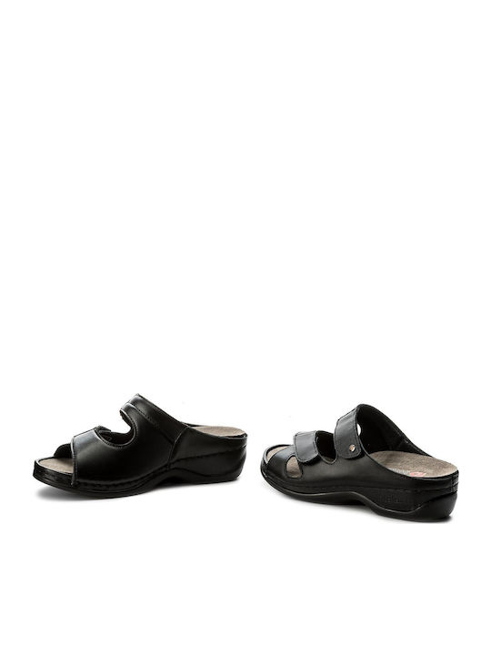 Janna Leather Women's Flat Sandals Anatomic in Black Color