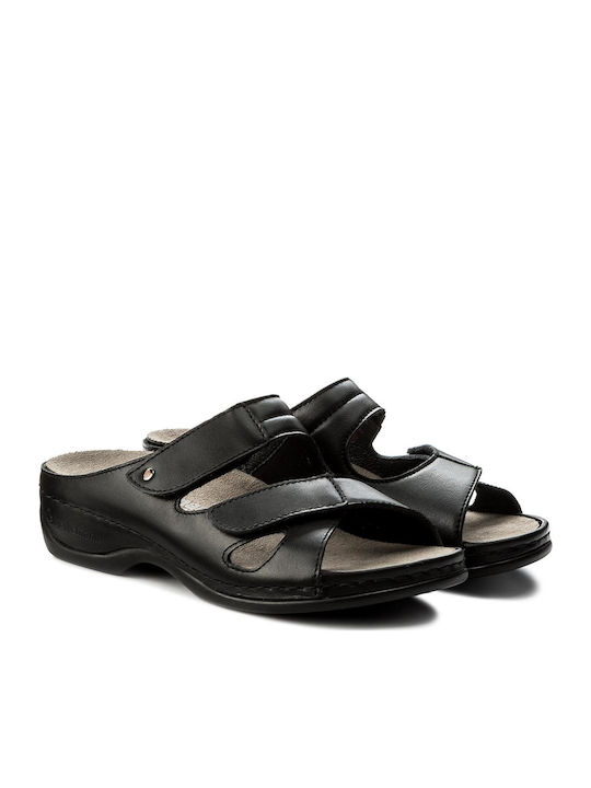 Janna Leather Women's Flat Sandals Anatomic in Black Color
