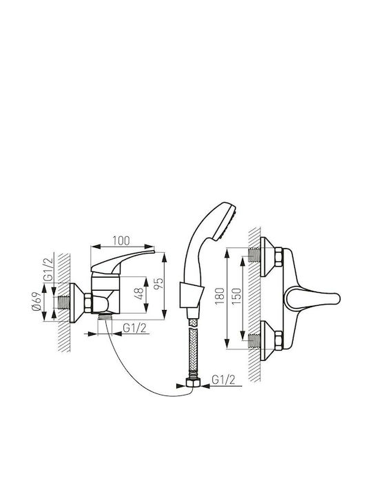 Ferro Basic Mixing Bathtub Shower Faucet Complete Set Silver