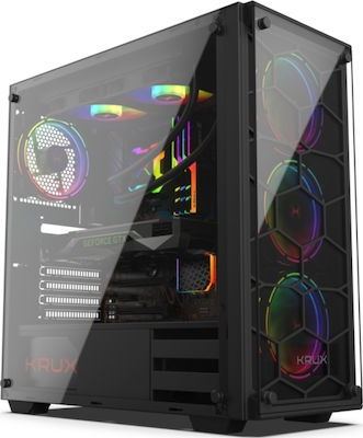 Krux Leda Gaming Midi Tower Κουτί Υπολογιστή με Πλαϊνό Παράθυρο και RGB Φωτισμό Μαύρο