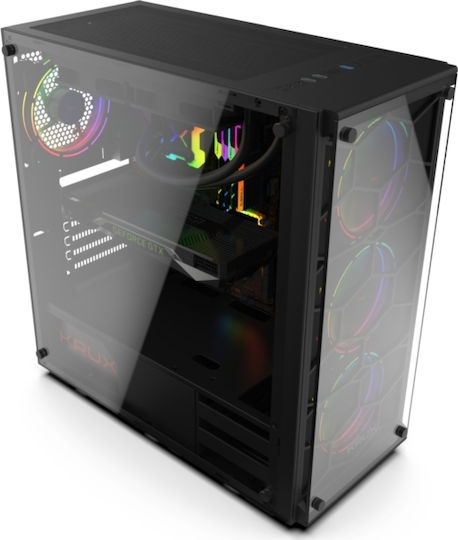 Krux Leda Gaming Midi-Turm Computergehäuse mit Seitenfenster und RGB-Beleuchtung Schwarz
