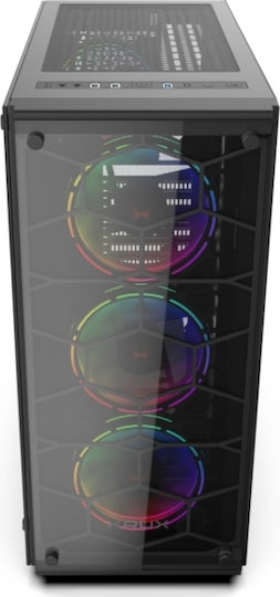 Krux Leda Gaming Midi-Turm Computergehäuse mit Seitenfenster und RGB-Beleuchtung Schwarz