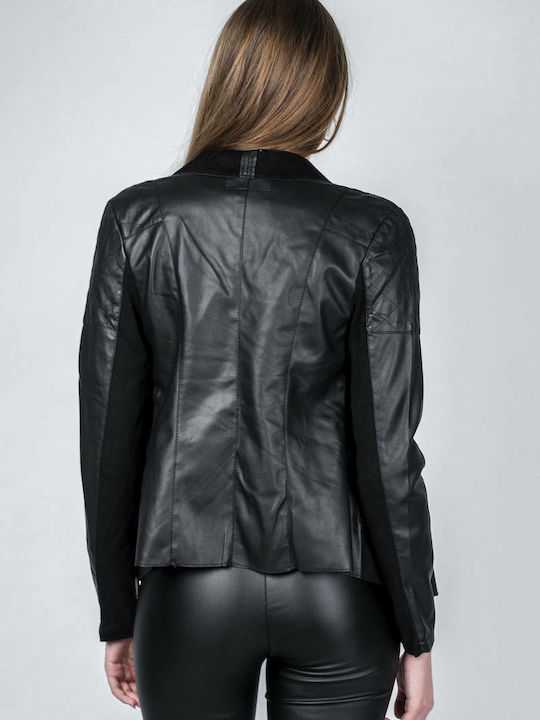 Splendid Women's Short Biker Artificial Leather Jacket for Winter Black