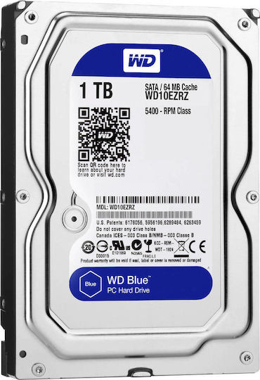 Western Digital Blue 1TB HDD Σκληρός Δίσκος 3.5" SATA III 5400rpm με 64MB Cache για Desktop WD10EZRZ