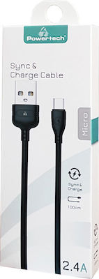 Powertech Eco Regular USB 2.0 to micro USB Cable Μαύρο 1m (PTR-0054)